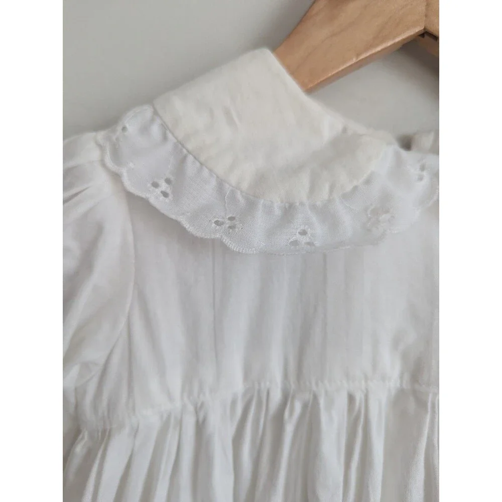 Vintage Handmade Baptism Christening Gown Slip White Cotton Eyelet Lace 31